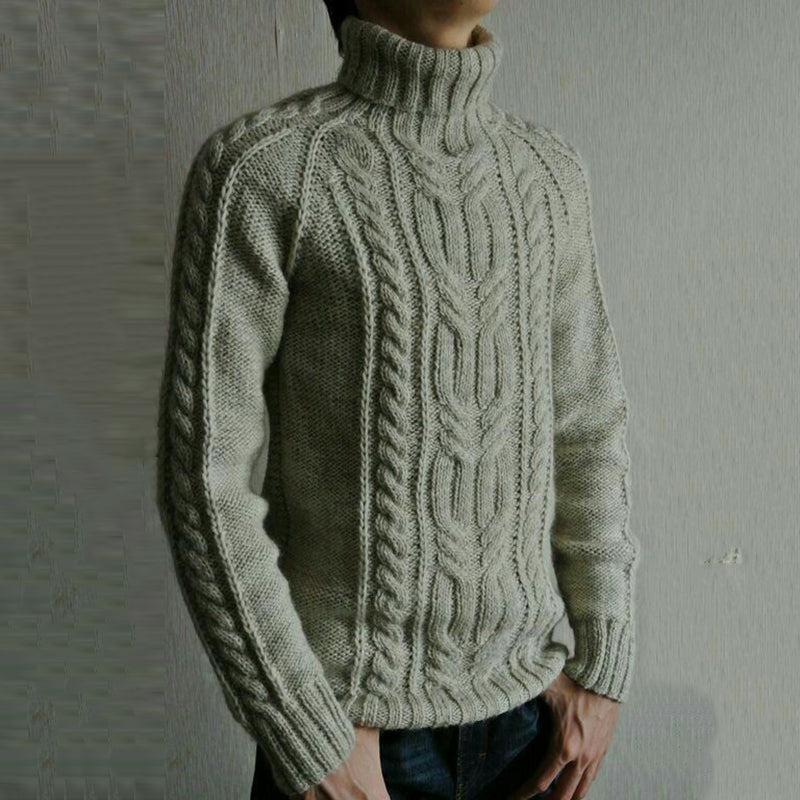 Mens Vintage High Neck Jacquard Weave Knitted Cozy Sweater elevenforest
