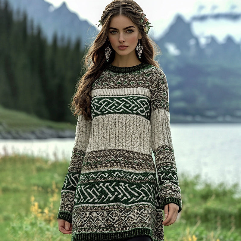 Women's Irish Celtic Knotted Contrast Sweater Dress elevenforest