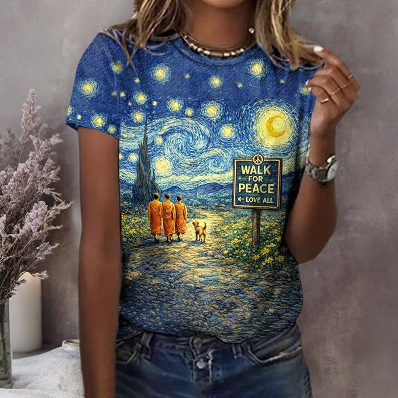 Comstylish Women's Peace And Space Walk Print T-shirt