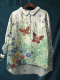 Colorful Watercolor Daisy Print Cotton And Linen Shirt