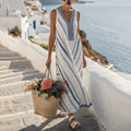 Women's Vintage Stripes Print Linen Tank Dress elevenforest
