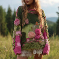Vintage Roses Embroidered Colorblock Cozy Knitted Sweater elevenforest