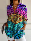 Women's Art Painting Colorful Sea Sunset Art Print Stand Collar Long S