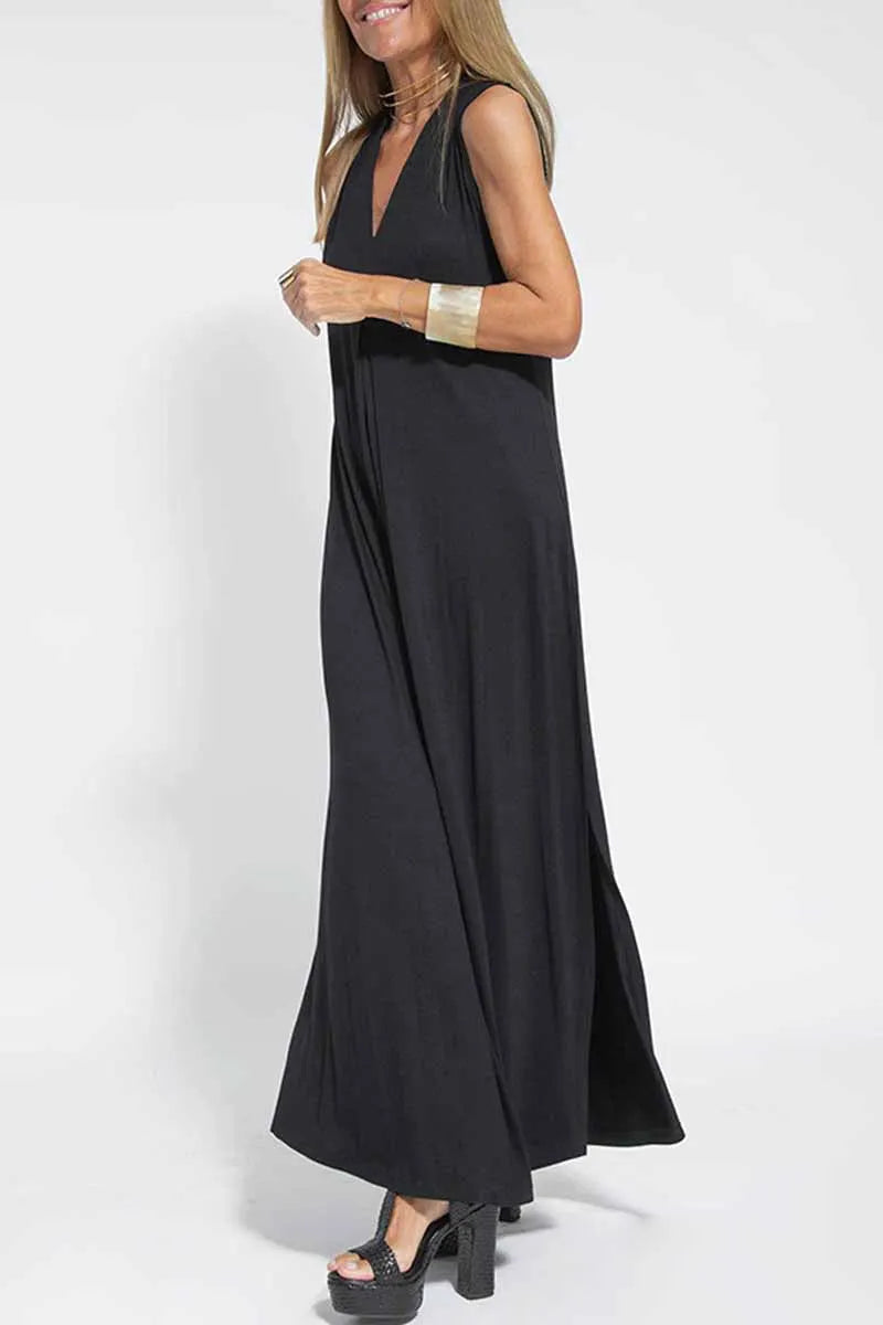 Street Patchwork V Neck Vest Dress Dresses