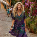 Women's Retro Purple Floral Gradient Pattern Midi Dress elevenforest