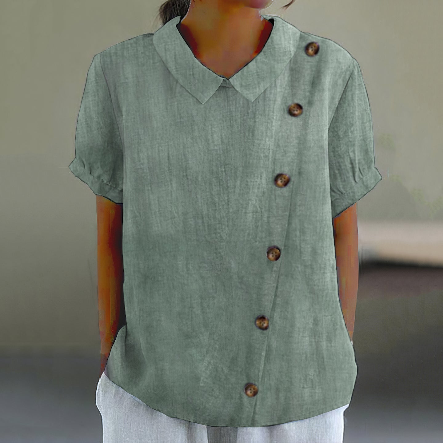 Retro Solid Color Buttons Short Sleeve Lapel Shirt elevenforest