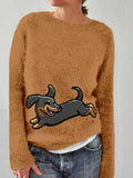 Comstylish Happy Dachshund Embroidered Cozy Knit Sweater
