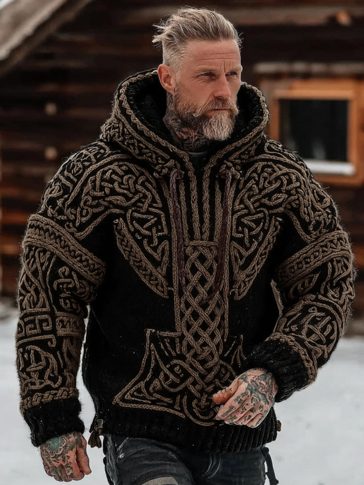 Men's Viking Celtic Pattern Art Cozy Hooded Sweater artswardrobe