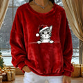 Comstylish Cute Kitten Pattern Warm Crew Neck Sweater