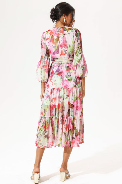 Long Sleeve V-neck Ruffle Maxi Dress
