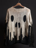 Halloween Skull Contrast Cozy Knit Sweater elevenforest