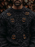 Men's Spooky Pumpkin Face Halloween Chunky Cozy Sweater artswardrobe