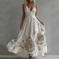 Women's Rose Embroidery Art V-neck Suspender Maxi Dress elevenforest