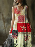 Boho Floral Patchwork Art Vintage Women's Linen Vest Dress elevenforest