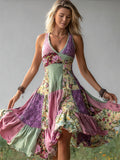 Vintage Cottage Floral Patchwork Flowy Linen Dress elevenforest