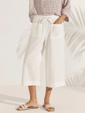 Women's Solid Color Pocket Patchwork Elastic Waist Casual Pants
