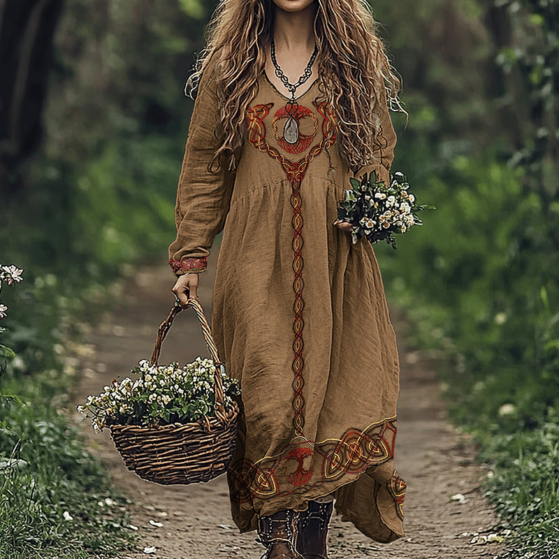 Vintage Celtic Viking Tree Of Life Linen Dress elevenforest