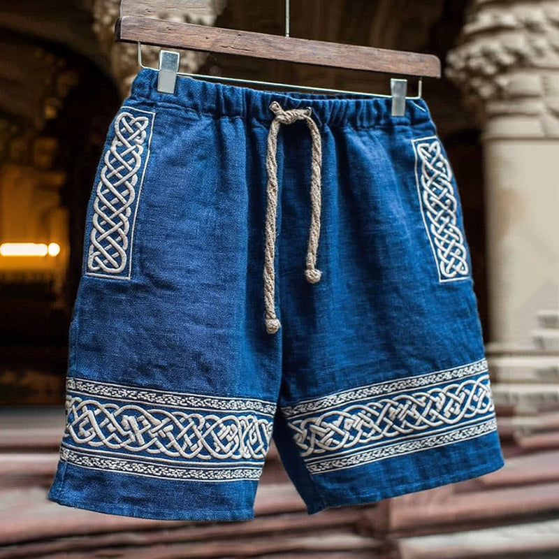 Vintage Viking-inspired Retro Totem Casual Linen Shorts elevenforest