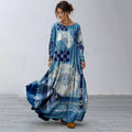 Women's Vintage Floral Geometric Embroidery Linen Maxi Dress elevenforest
