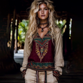 Tribal Ethnic Embroidered Linen V-neck Shirt elevenforest