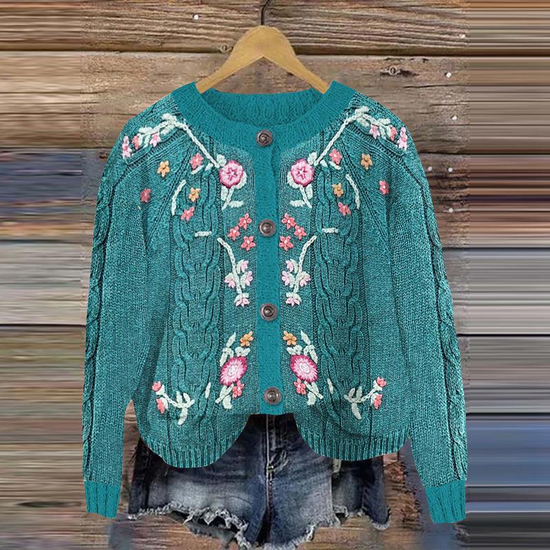 Vintage Floral Embroidery Art Knitted Jacquard Sweater elevenforest