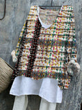 Rainbow Colorful Embroidered Stitch Textile Art Linen Blend Tunic elevenforest