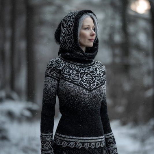 Women's Viking Style Viking Compass Celtic Knot Gradient Hooded Sweater artswardrobe