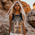 Women's Viking  Tree Of Life Tribal With Celtic Knot Pattern Art Linen Sleeveless Top elevenforest