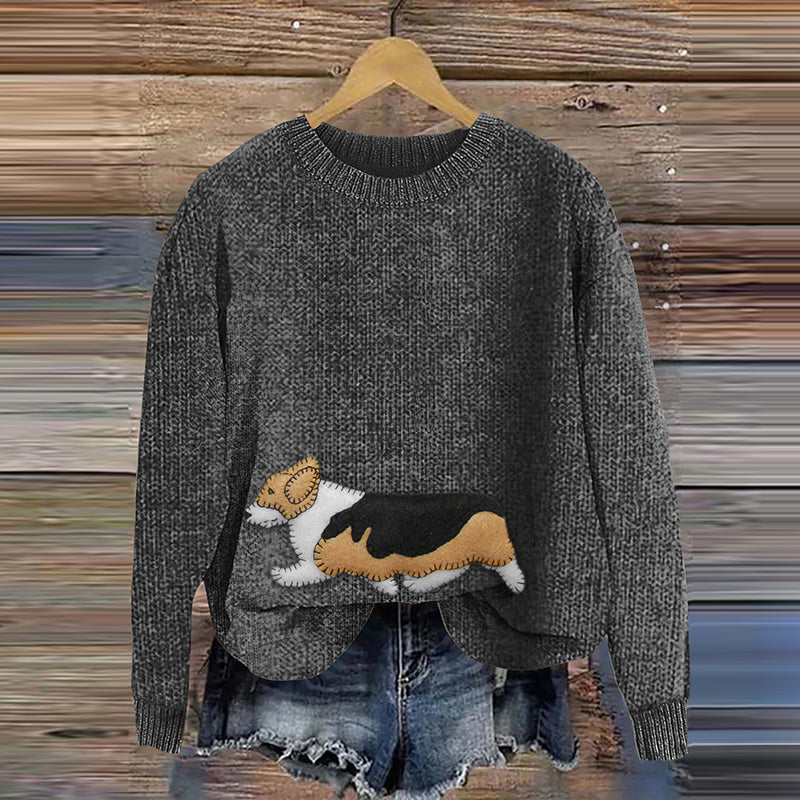Comstylish Corgi Patch Embroidery Dog Art Cozy Sweater