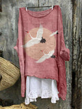 Flying Cranes Japanese Art Linen Blend Flowy Tunic elevenforest