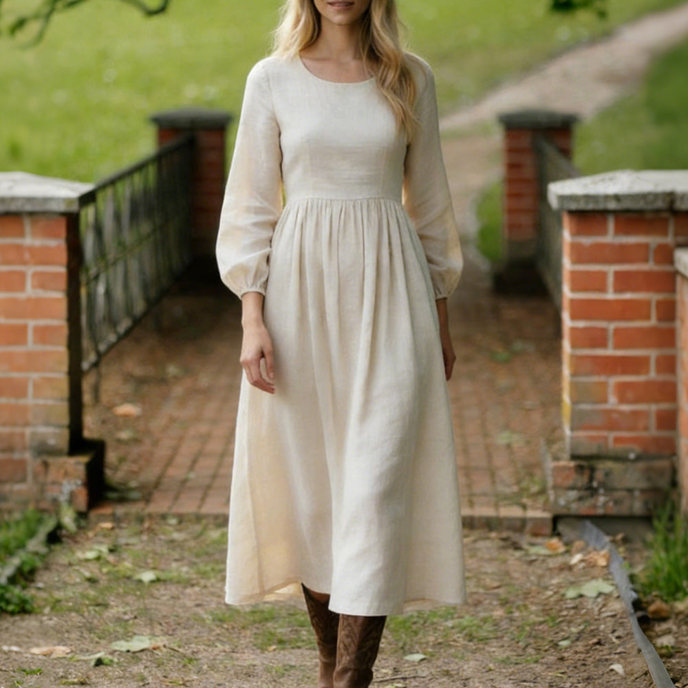 Comstylish Classic Simple Flowy Linen Maxi Dress