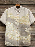 Vintage Japanese Art Pattern Comfy Linen Shirt elevenforest