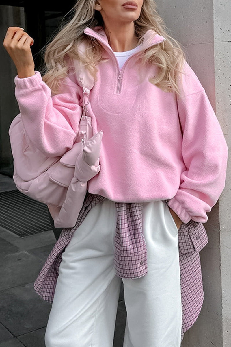 Zipper Fluffy Turndown Collar Hoodies