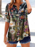 Women's Floral Pattern Art Print Cotton Linen Casual Shirt