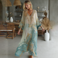 Vintage Marble Texture Collection Retro Bohemia Women Style Gradient Gilded Pattern Linen Maxi Dress elevenforest