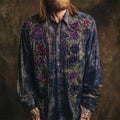 Vintage Tie-dye Boho Floral Embroidery Men's Linen Long Sleeve Shirt elevenforest