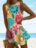 Women's Hawaiian Floral Print Beach Vacation Dress
