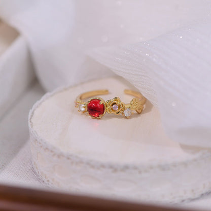 [] Red Gem Rose Ring
