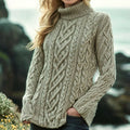 Women'S Thick Knit Turtleneck Aran Sweater elevenforest