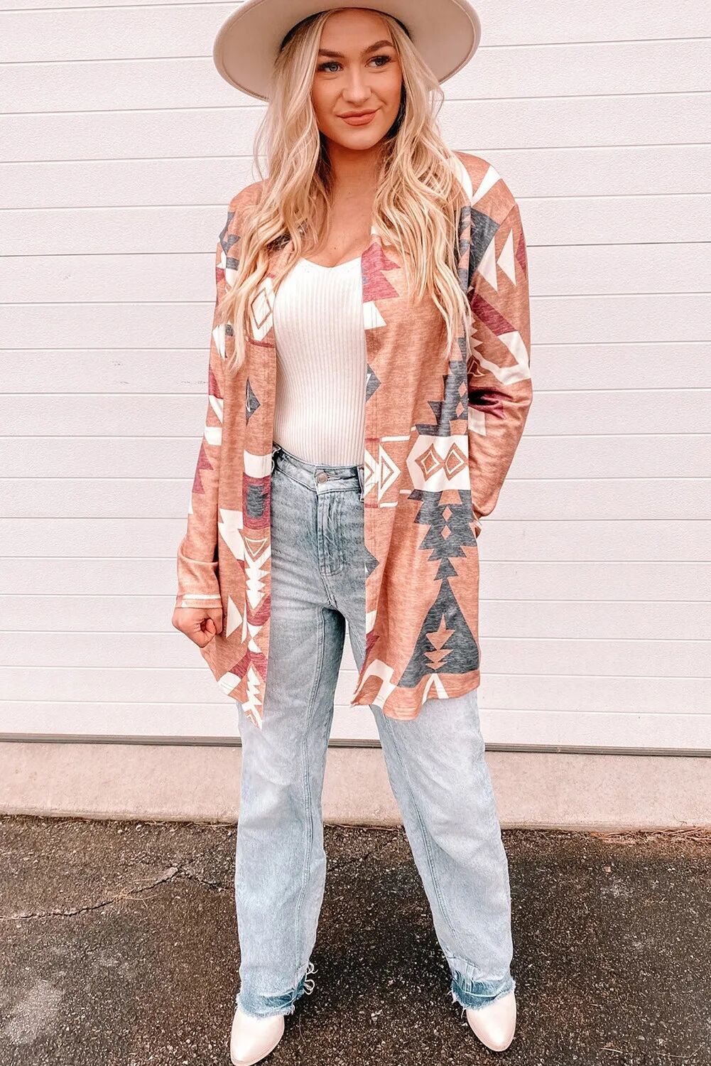 Cardigan Coat Autumn Winter Rhombus Prints Striped Mid Length Contrast Color Knitted Coat