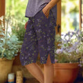 Retro Bohemian Style Floral Pattern Art Graphics Button Slit Design Cozy Linen Shorts elevenforest