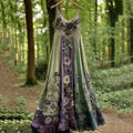 Classy Gradient Purple Lavender And Floral Embroidered Linen Suspender Long Dress elevenforest