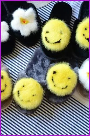 Panda/flower/smile Sheep Fur Slippers Df002