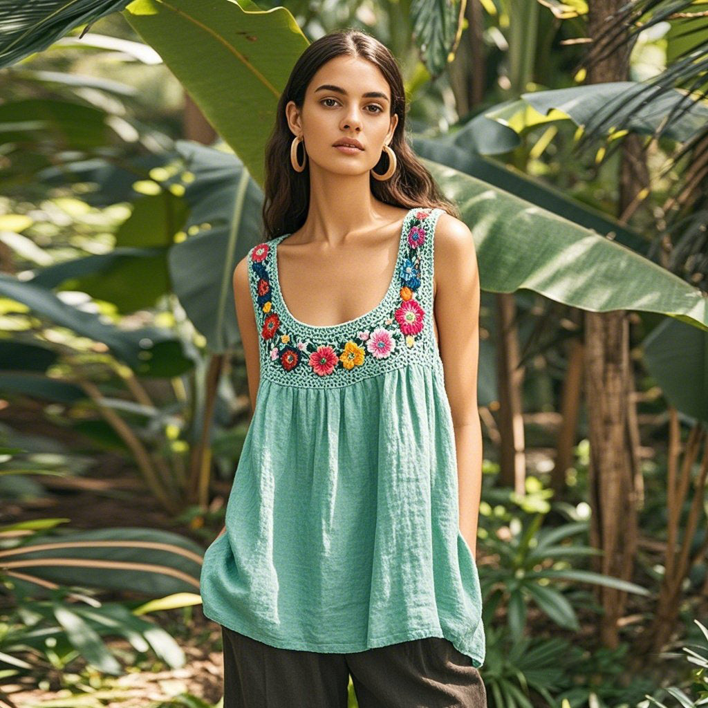 Vintage Ethnic Floral Embroidery Pattern Women's Vest elevenforest