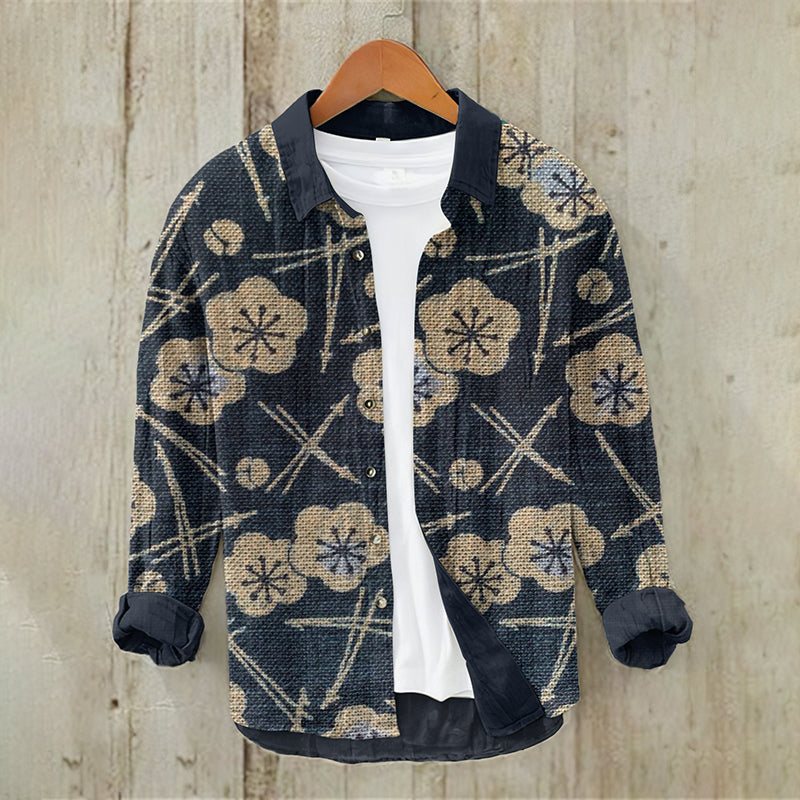 Men's Vintage Japanese Art Blossom Casual Linen Blend Shirt elevenforest
