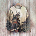 Men's Cat Warrior Guard With Knife Art Cozy Sweater elevenforest