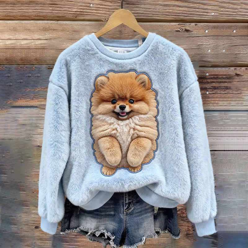 Comstylish Cute Dog Pattern Warm Plush Pullover Sweater