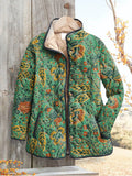 Women's Vintage Lovely Floral Art Print Casual Quilted Cardigan