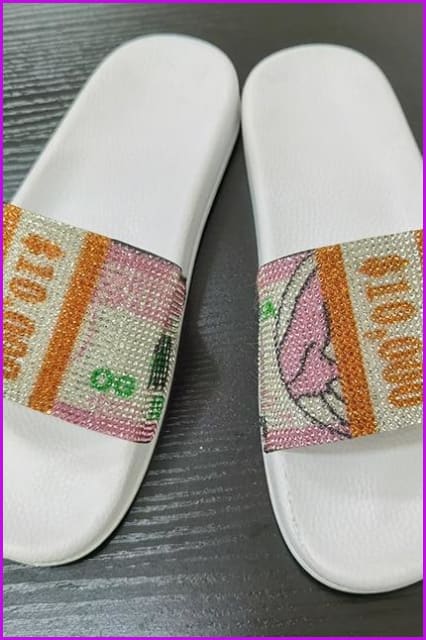 Rhinestone Dollars Slippers and Handbag/head Hoop F1709