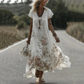 Women's Vintage Rose Embroidery Art Casual Maxi Dress elevenforest